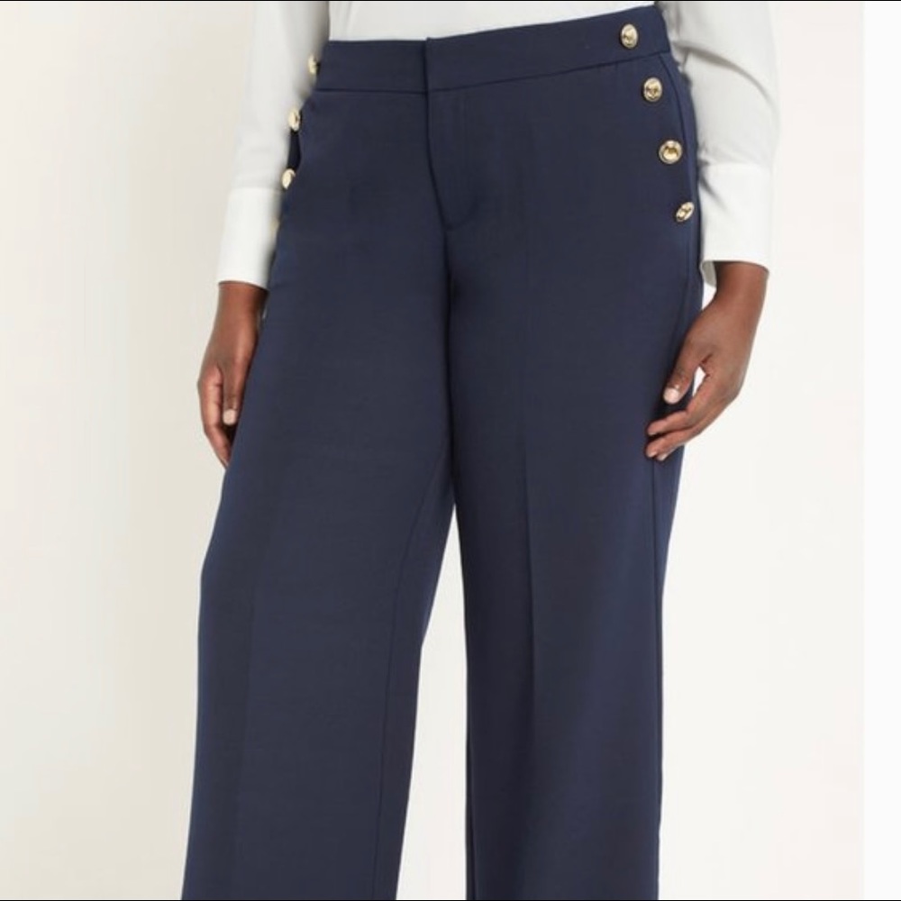 Eloquii navy gold button detail pants
